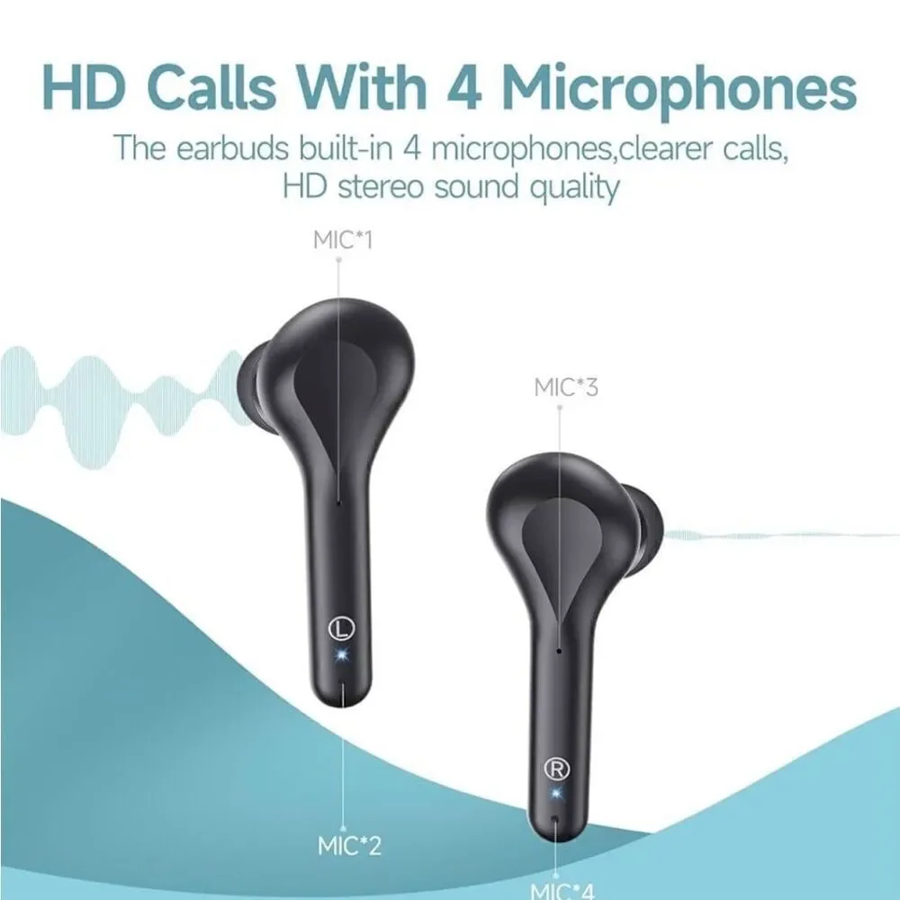 Wireless Earbuds Noise Cancelling 4 Mic Clear Call Bluetooth Headphones Wireless